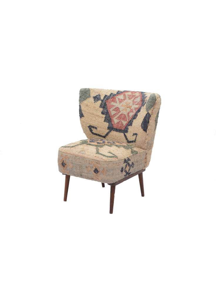 Wool Kilim Wooden Wing Chair