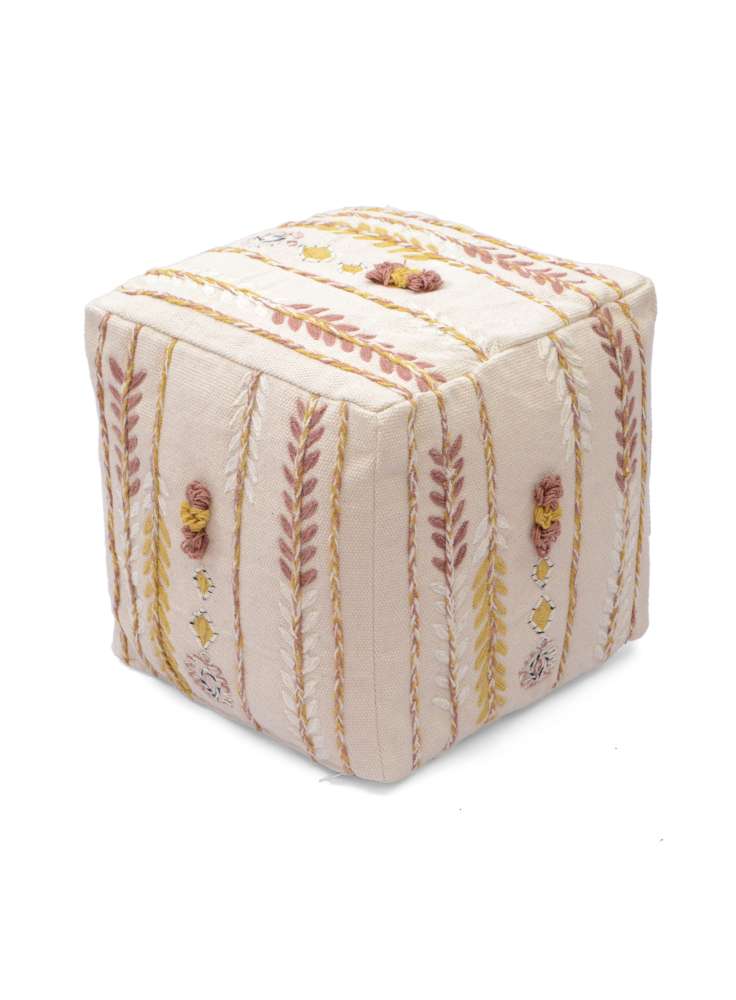 Square Shape Ottoman Pouf With Embroidery
