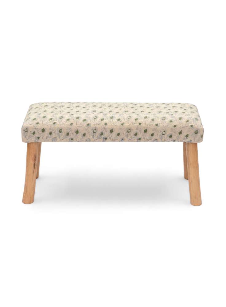 Cotton Printed Upholstery Wooden Bench