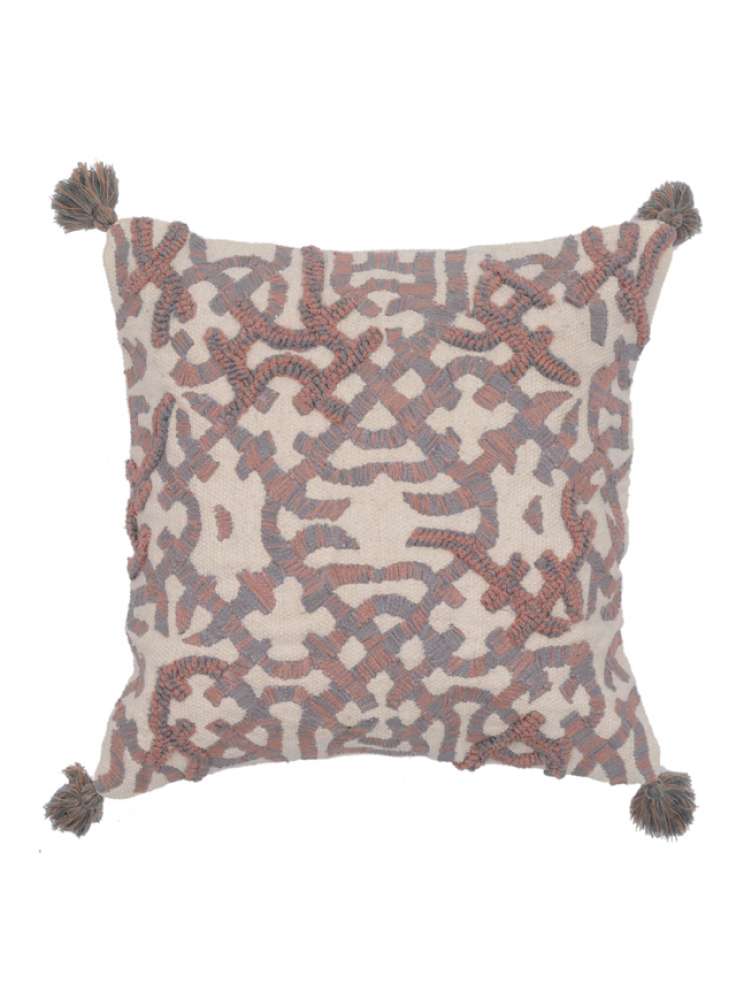 Embroidery and Tassel Accented Cotton Cushion Cover