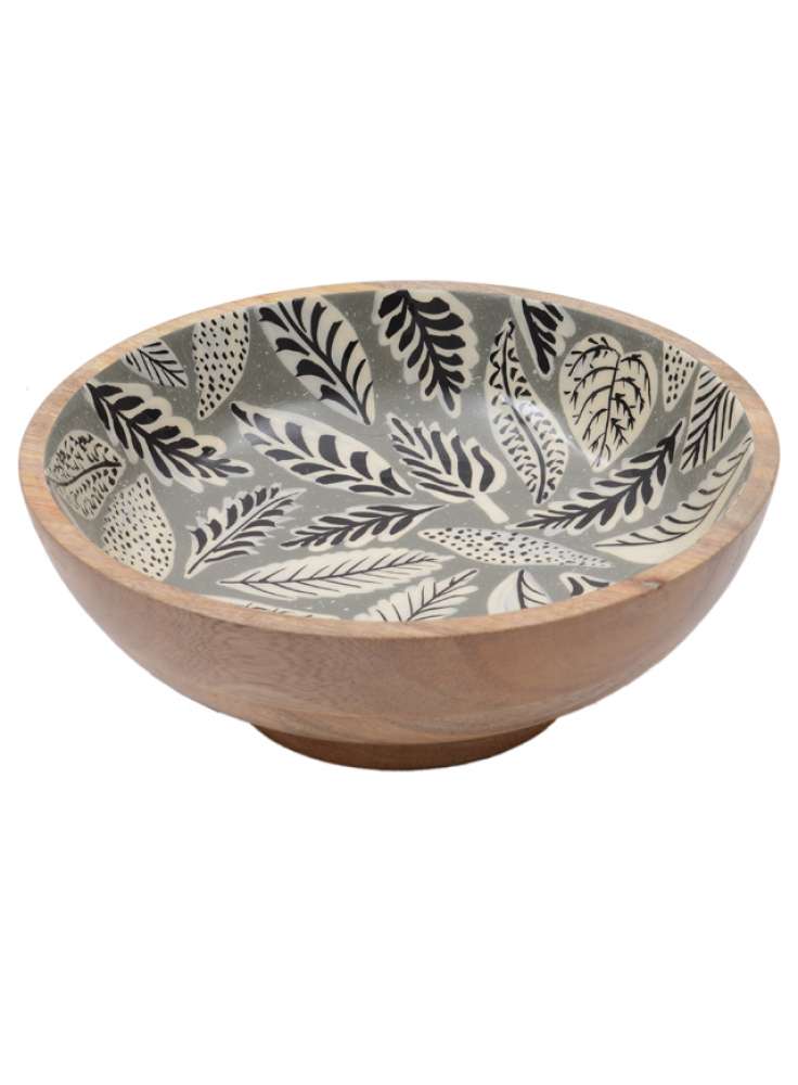 Enamel Print Leaf Design Wood Bowl