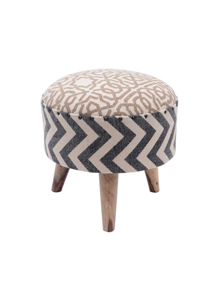 Printed rug upholstered stool
