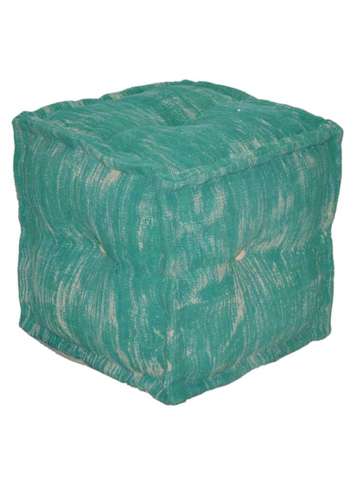 Modern Green Cotton Cube Pouf