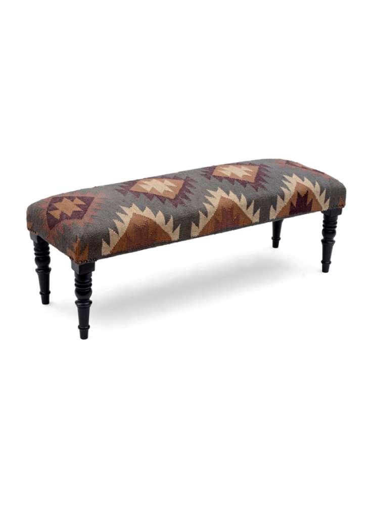 Kilim Jute Rug Fabric Upholstered Wooden Bench