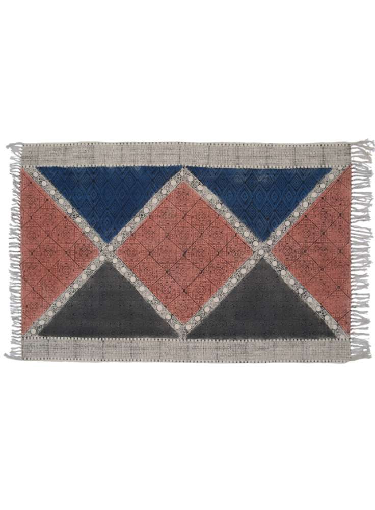 Geometric pattern cotton printed rug dhurries