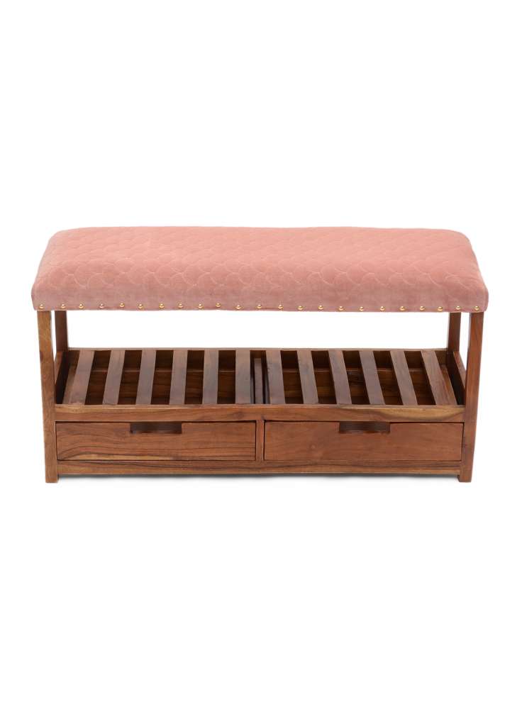 Velvet Upholstered Storage  Wooden Bench