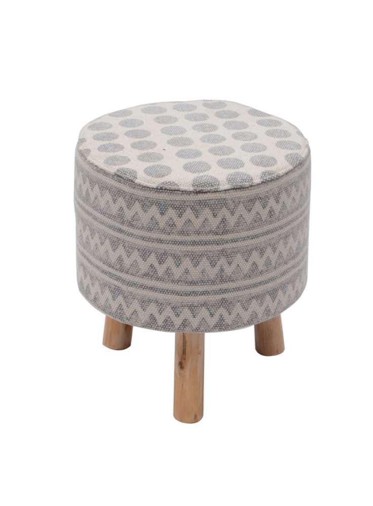 Contemporary Printed Rug Upholstered Wooden Stool Ottoman