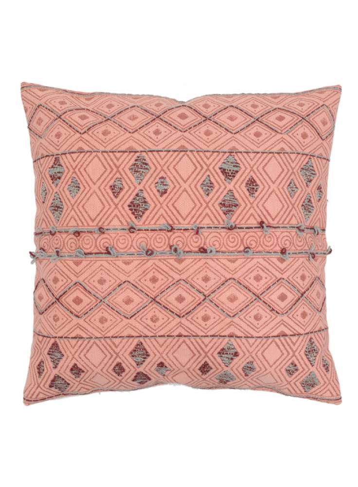 Printed Embroidered Diamond Pattern Cotton Cushion Cover