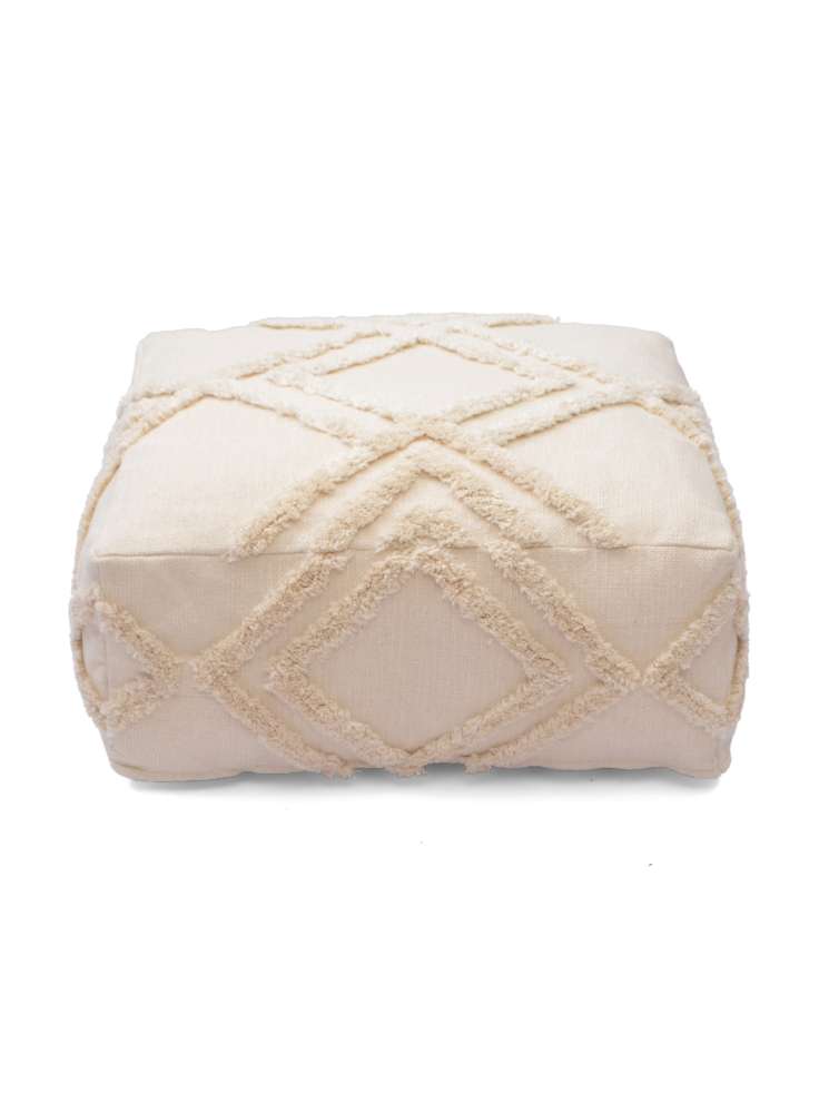 White Ottoman Pouf With Embroidery
