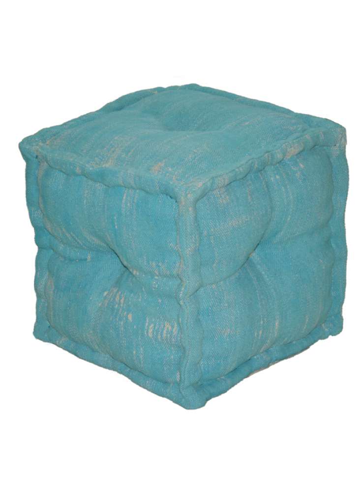 Modern Blue Cotton Cube Pouf