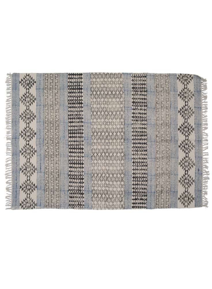 Handcrafted cotton printed Indian area rug dhurrie