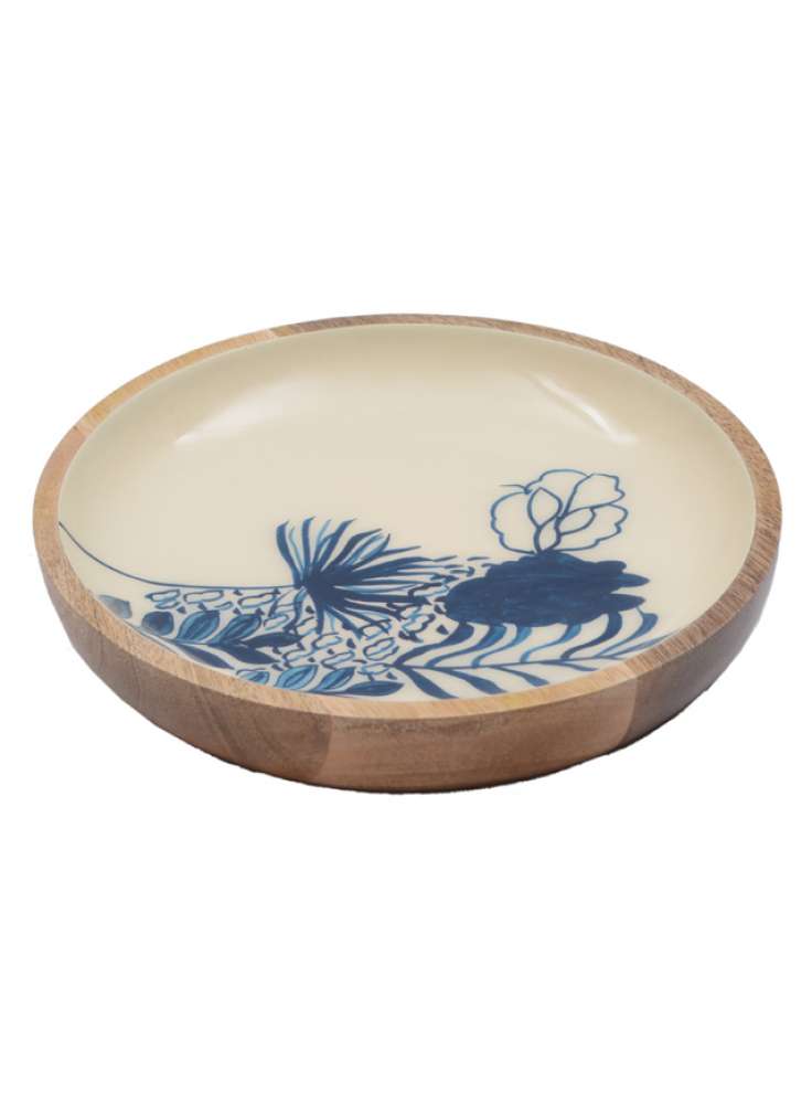 Enamel Print Floral Design Wood Bowl