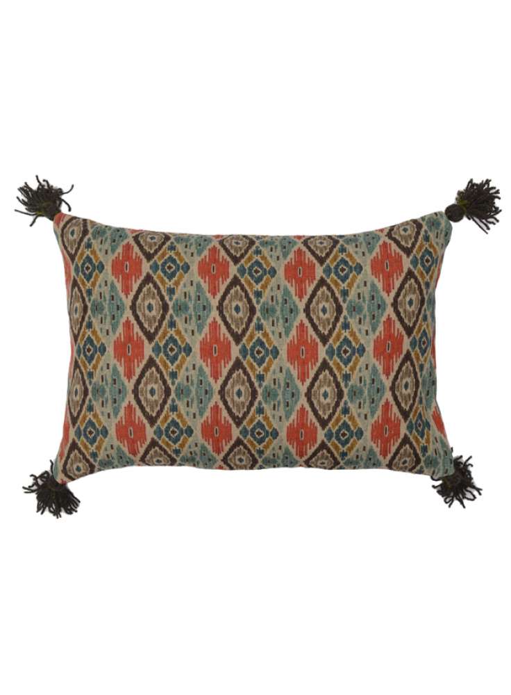 Printed Multicolored Linen Pillow Cover With Tassel Corners