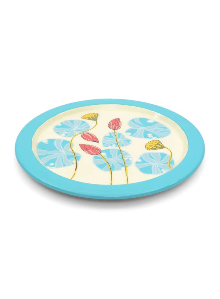 Floral Enamel Wooden Serving Platter
