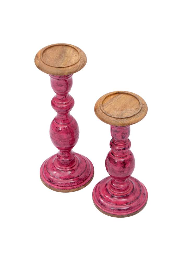 Crackle Finish Wooden Enamel Printed Candle Stand
