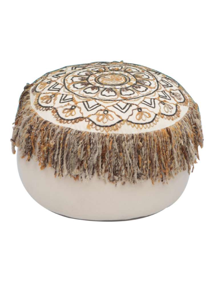 Vintage Embroidered Pouf Cover With Tassel