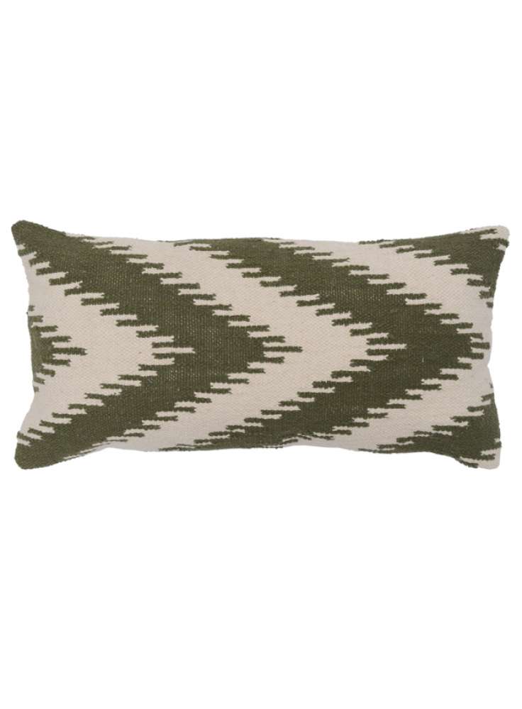 Woven white green pillow cover