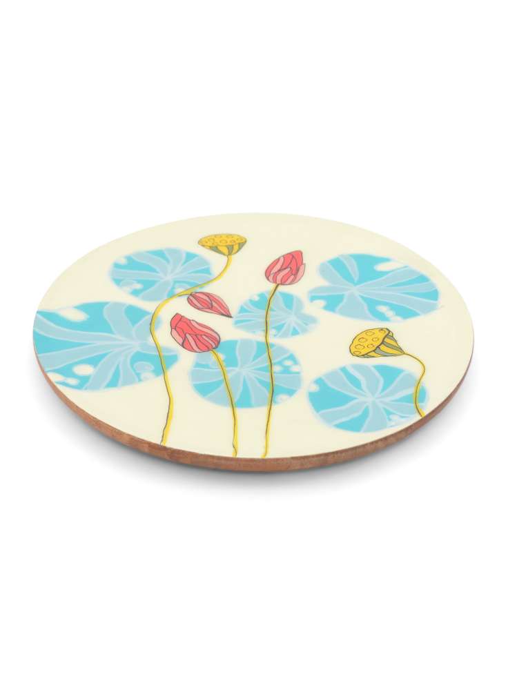 Floral Enamel Wooden Round Platter