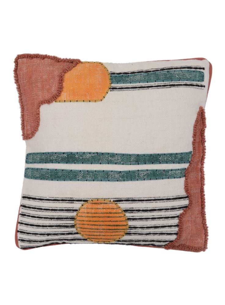 Printed embroidered abstract pattern cushion cover
