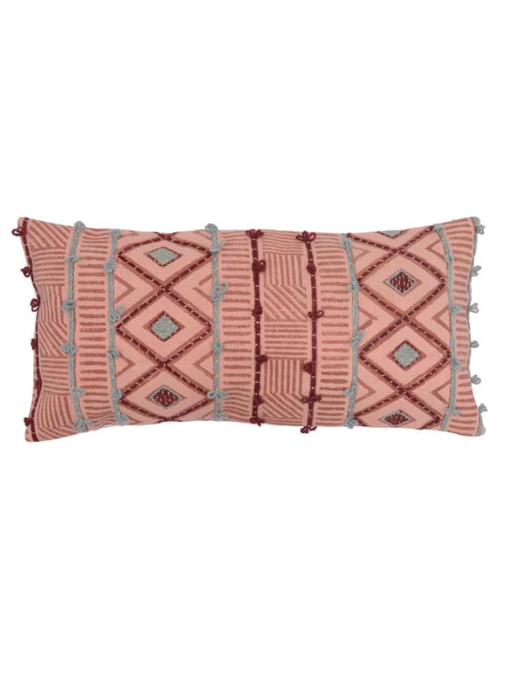 Embroidered geometric pattern cotton pillow cover