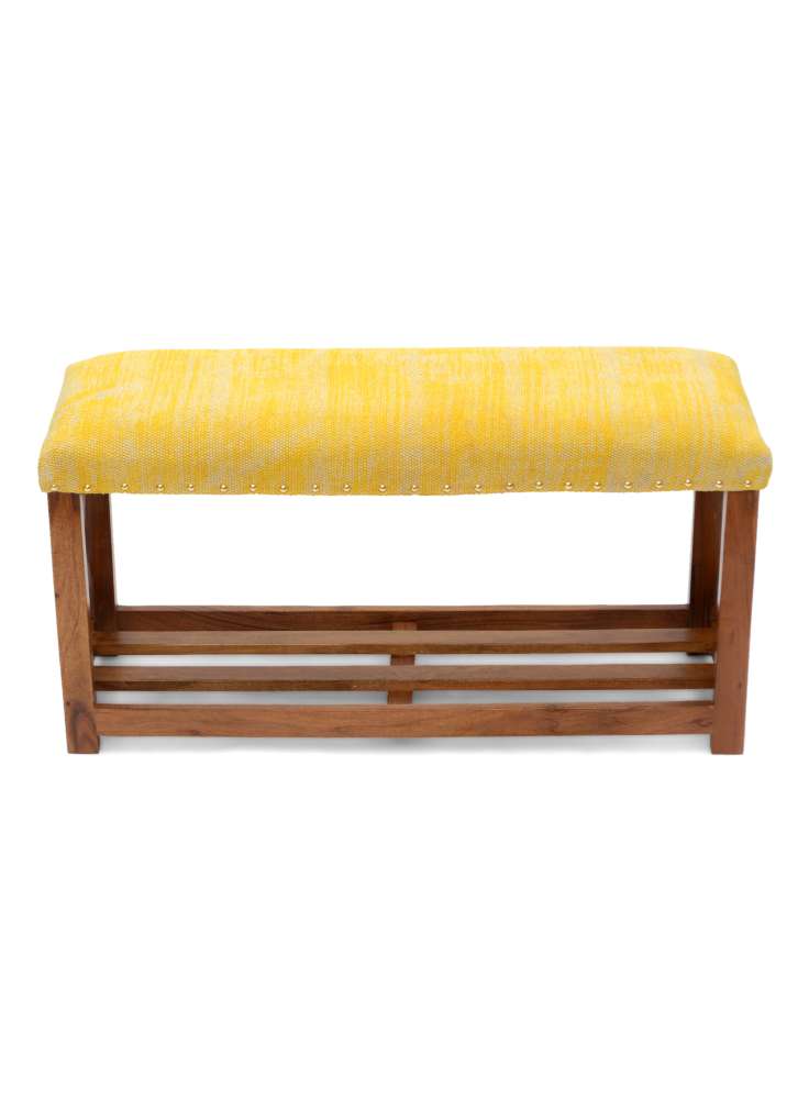 Yellow Cotton Upholstery shoe Rack Bench