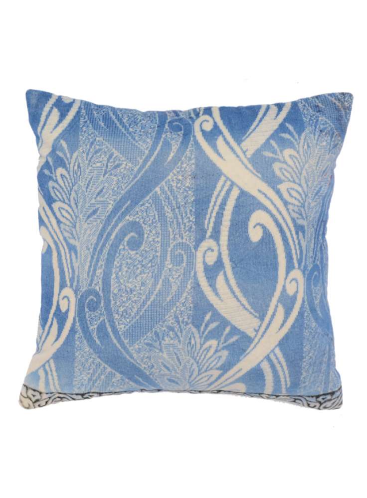Blue White Floral Print Soft Velvet Cushion Cover