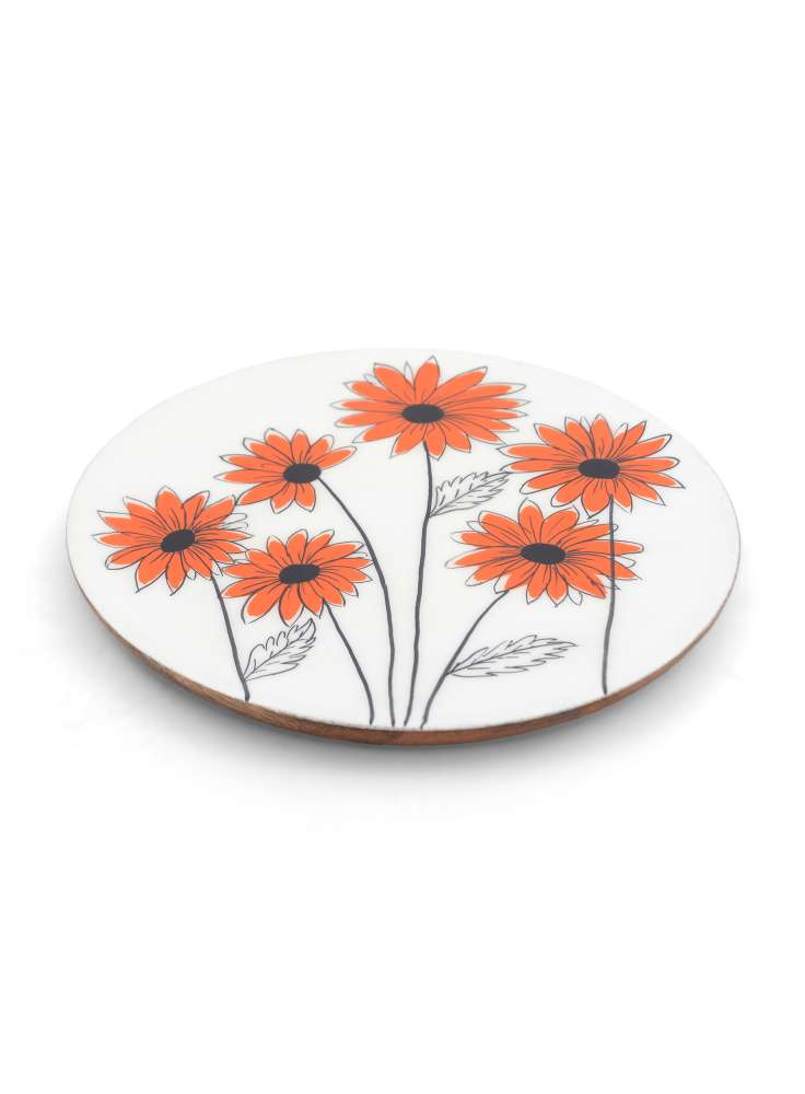 Floral Enamel Wooden Small Round Platter