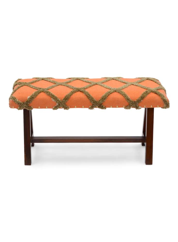 Embroidery  Upholstered Entryway Wooden Bench