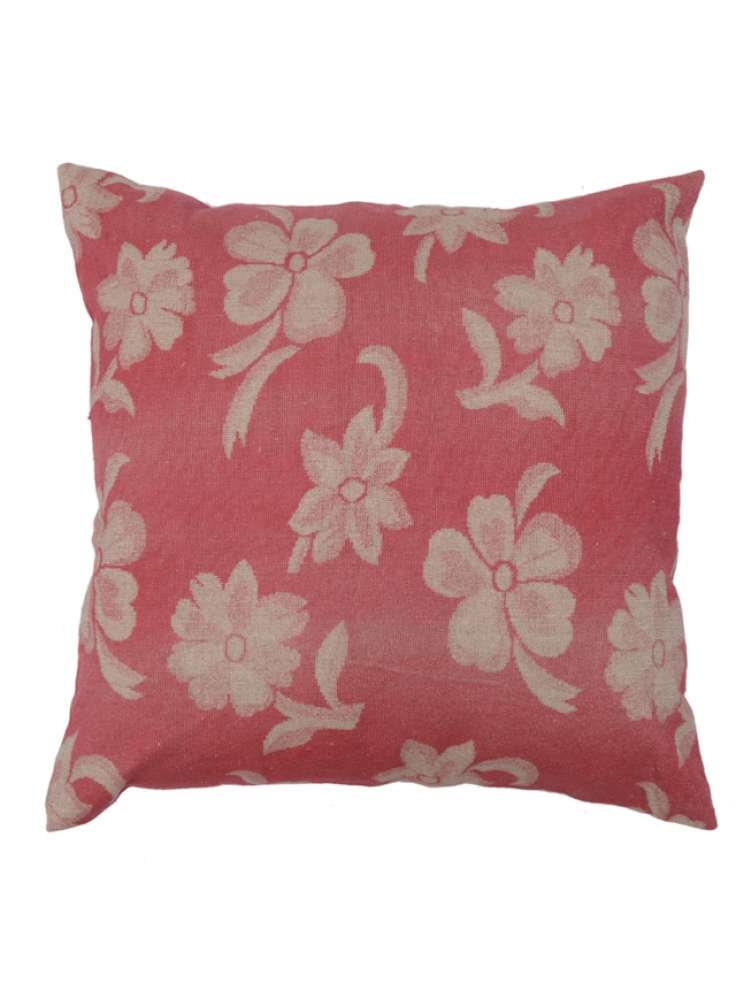 Pink White Floral Print Velvet Cushion Cover
