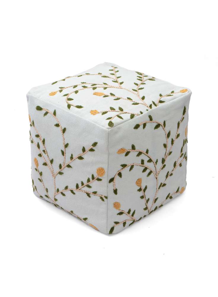 Square Shape Ottoman Pouf With Embroidery