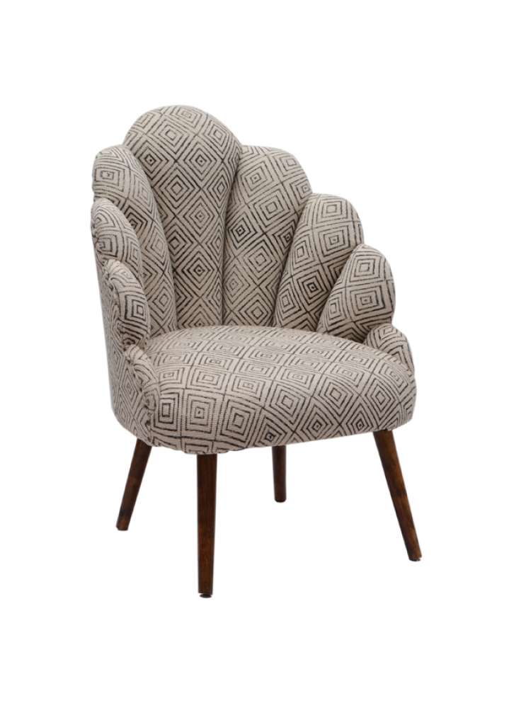 Diamond Pattern Wingback Wooden Upholsteres Chair