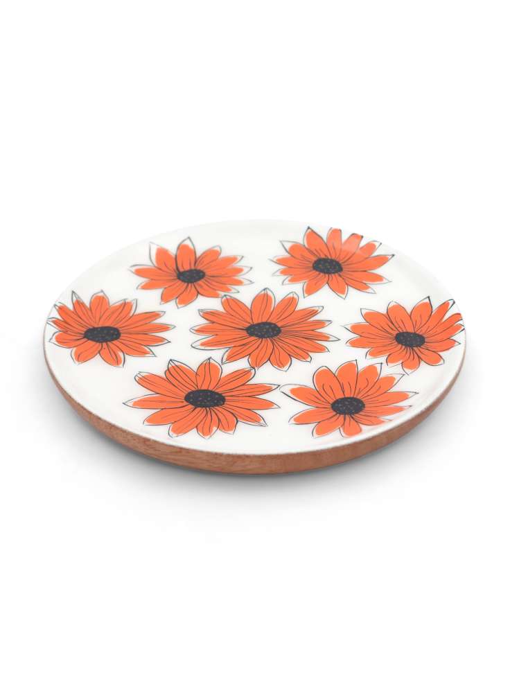 Floral Enamel Wooden Platter