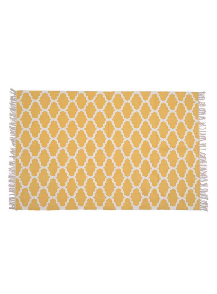 Yellow woven cotton  dhurrie