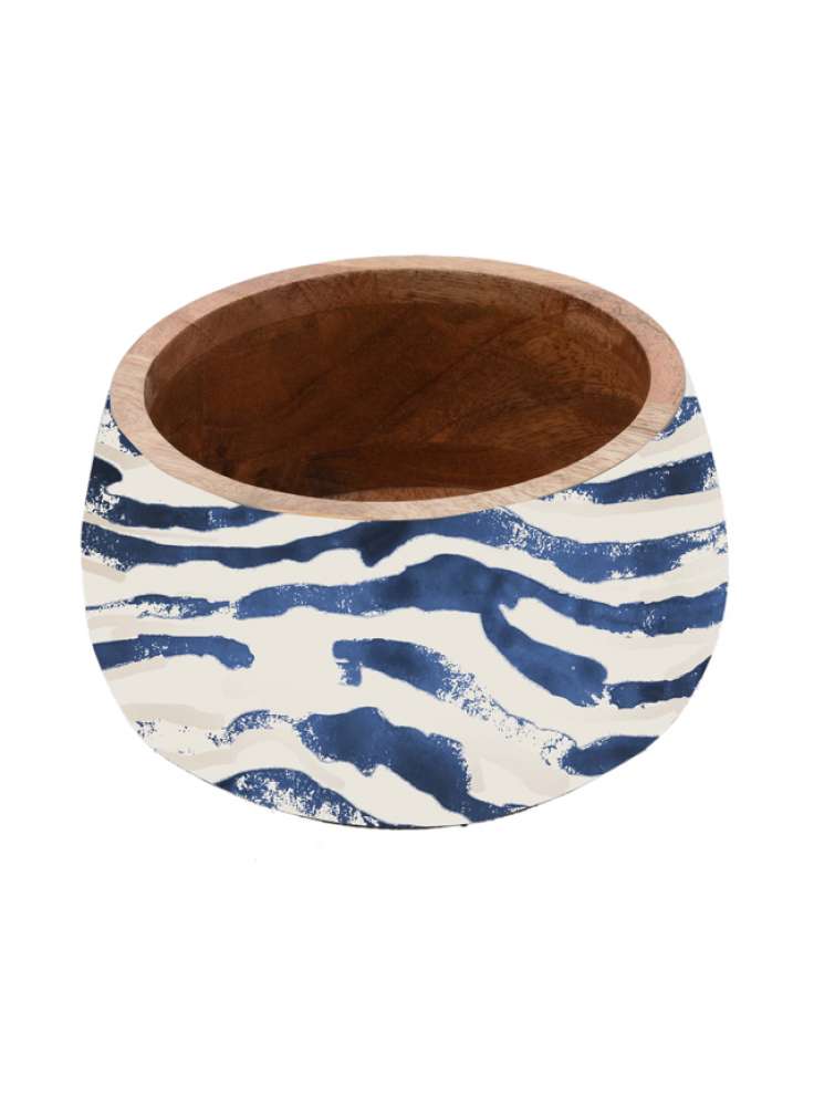 Unique Blue And White Enamel Print Wooden Bowl