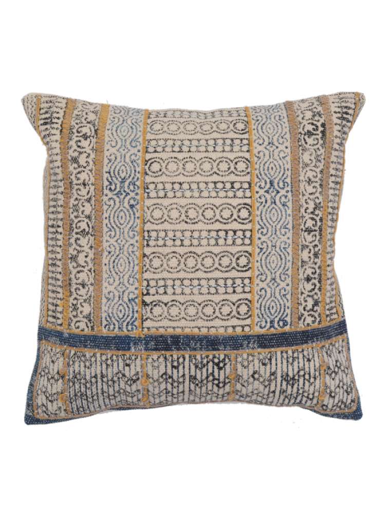 Embroidered traditional print design cotton cushion cover