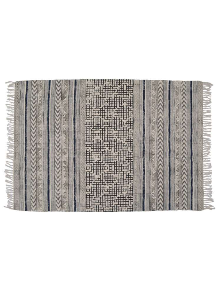 Grey abstract design area cotton rug jaipur