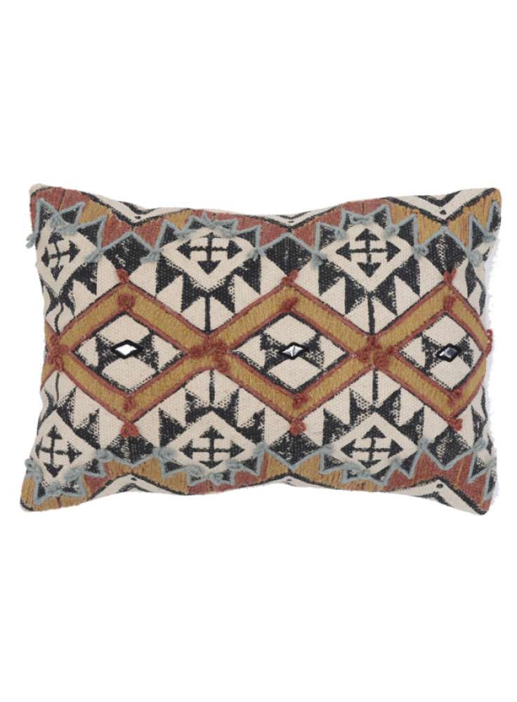 Geometric Design Embroidered Cotton Pillow Cover