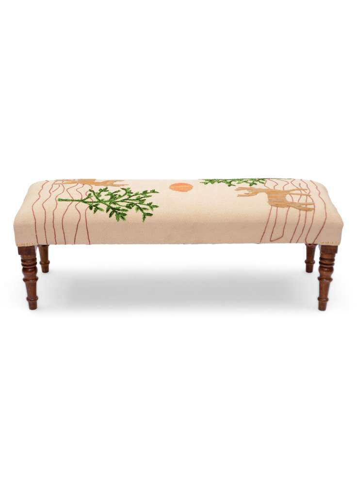Wooden Bench With Embroidery