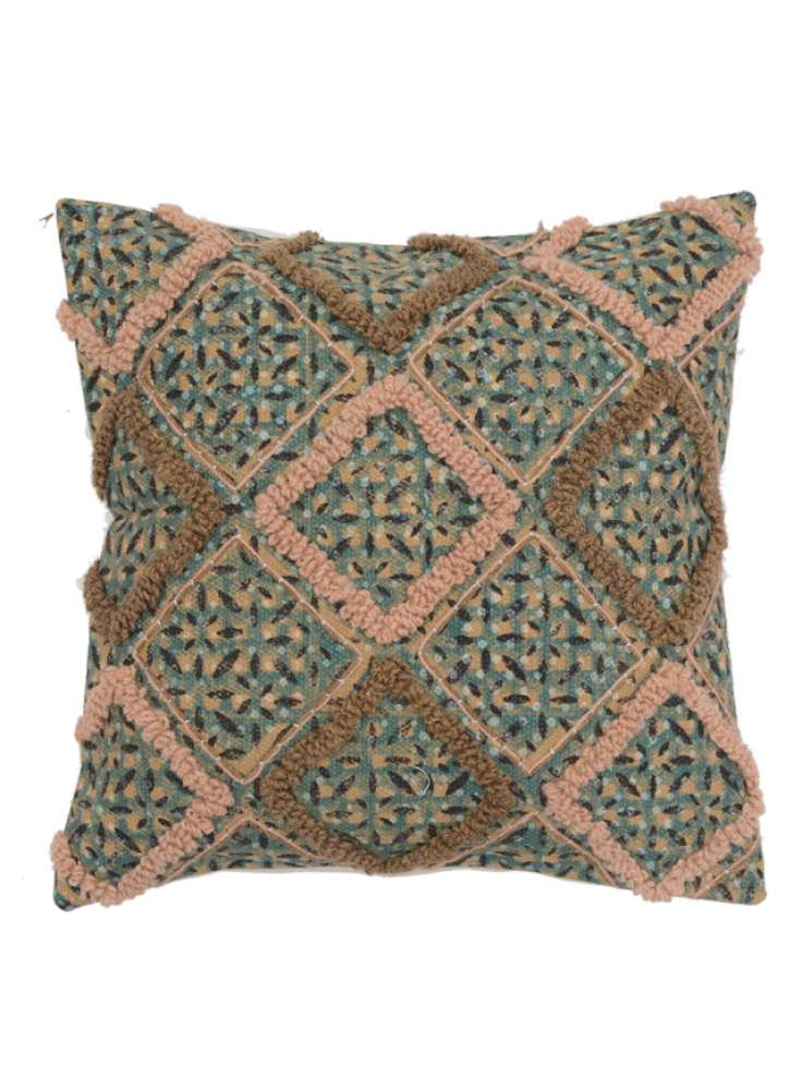Embroidered Diamond Pattern Accent Cotton Cushion Cover