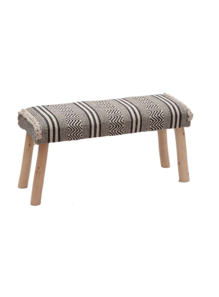 Cotton Woven Rug Upholstered Wooden Bench