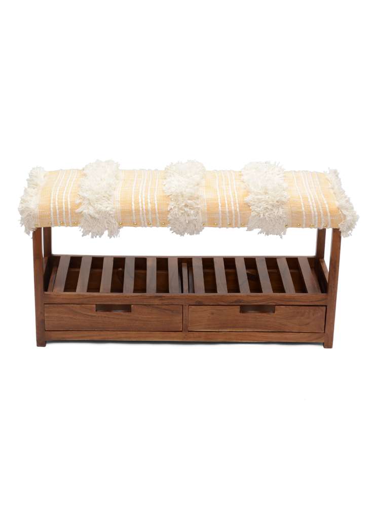 Embroidery  Upholstered Storage Wooden Bench