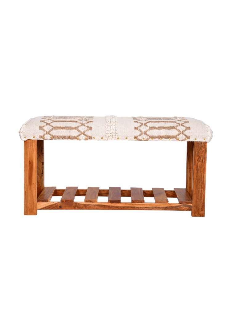 Wooden Bench upholstered with cotton woven rug