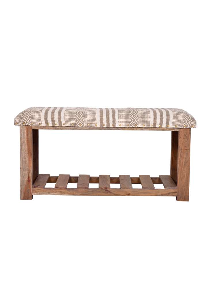 Wooden Bench upholstered with cotton woven rug