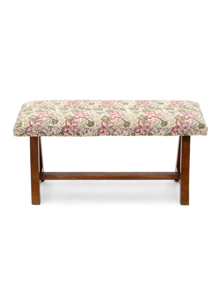 Printed Cotton Entryway Wooden Bench