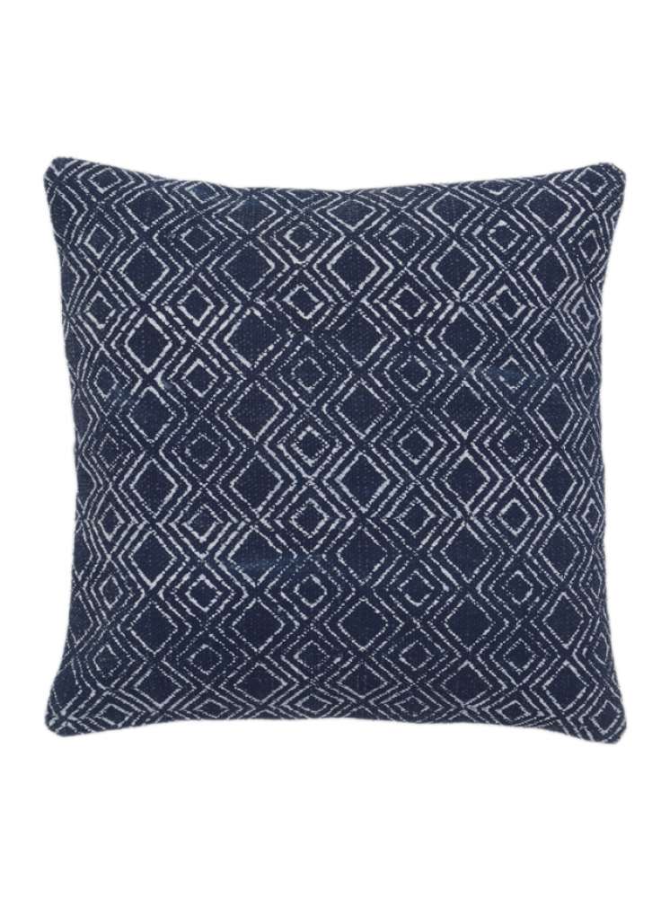 Printed Diamond Pattern Blue Cotton Cushion Cover
