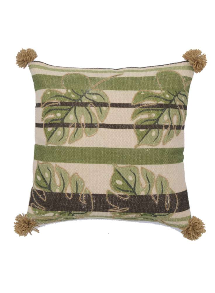 Leaf Design Hand Embroidered Cotton Cushion Pillow