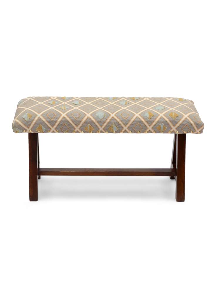 Multi Color Cotton Upholstered Wooden Bench