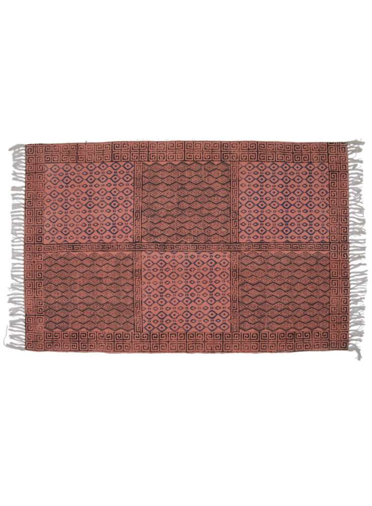 Handcrafted cotton printed red area rug dhurries