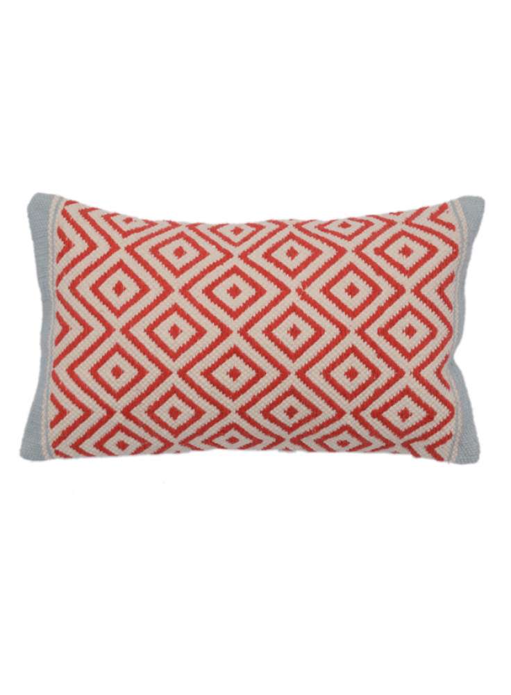 Embroidered White Orange Diamond Pattern Pillow Cover