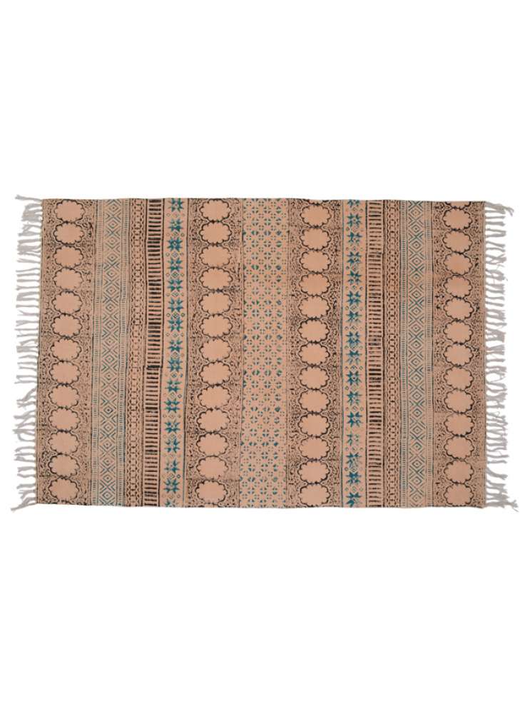 Cotton printed handmade accent rug dhurrie
